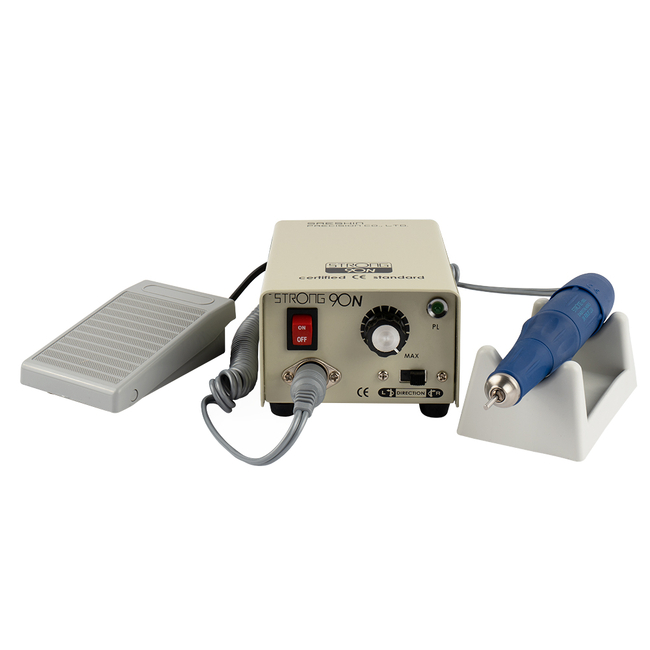 STRONG 90N 105L - зуботехнический щеточный микромотор с наконечником 105L и педалью включения–выключения, в коробке, 35000 об/мин | Saeshin (Ю. Корея)