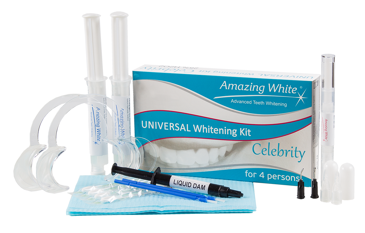 Amazing White Universal Celebrity 25% + activator agent на 4 персоны набор для эффективного отбеливания с лампой или без.
